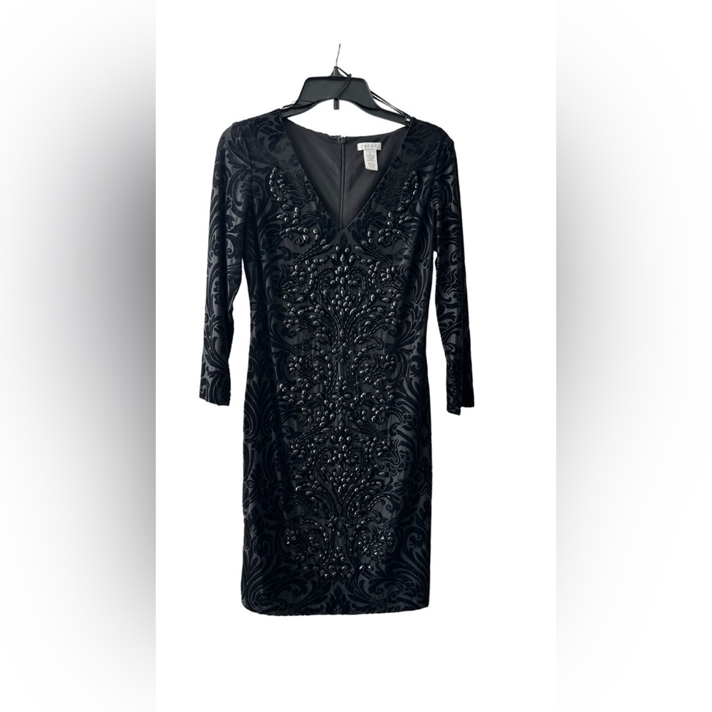Cache Black Velvet and Beaded evening long sleeve Dress